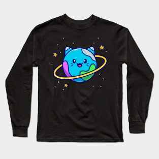 Cute Cat Planet Cartoon Long Sleeve T-Shirt